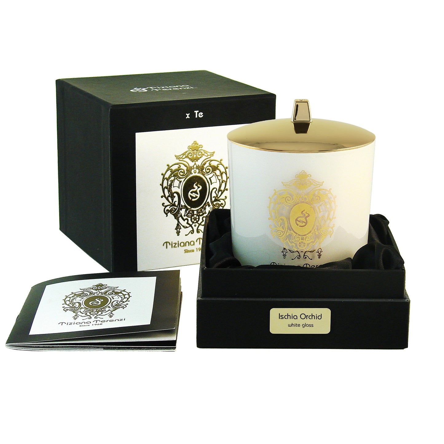 Vela Orquídea Ischia, vidrio blanco, 1 mecha de madera - 6 oz.